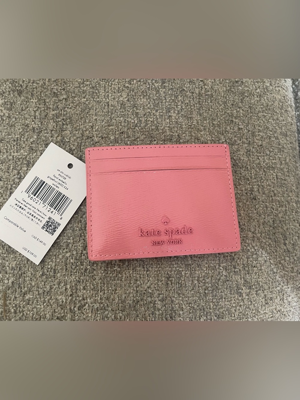 Kate Spade Slim Card Holder Floral Embellis Grapefruit Color — Brand New w/ Tag